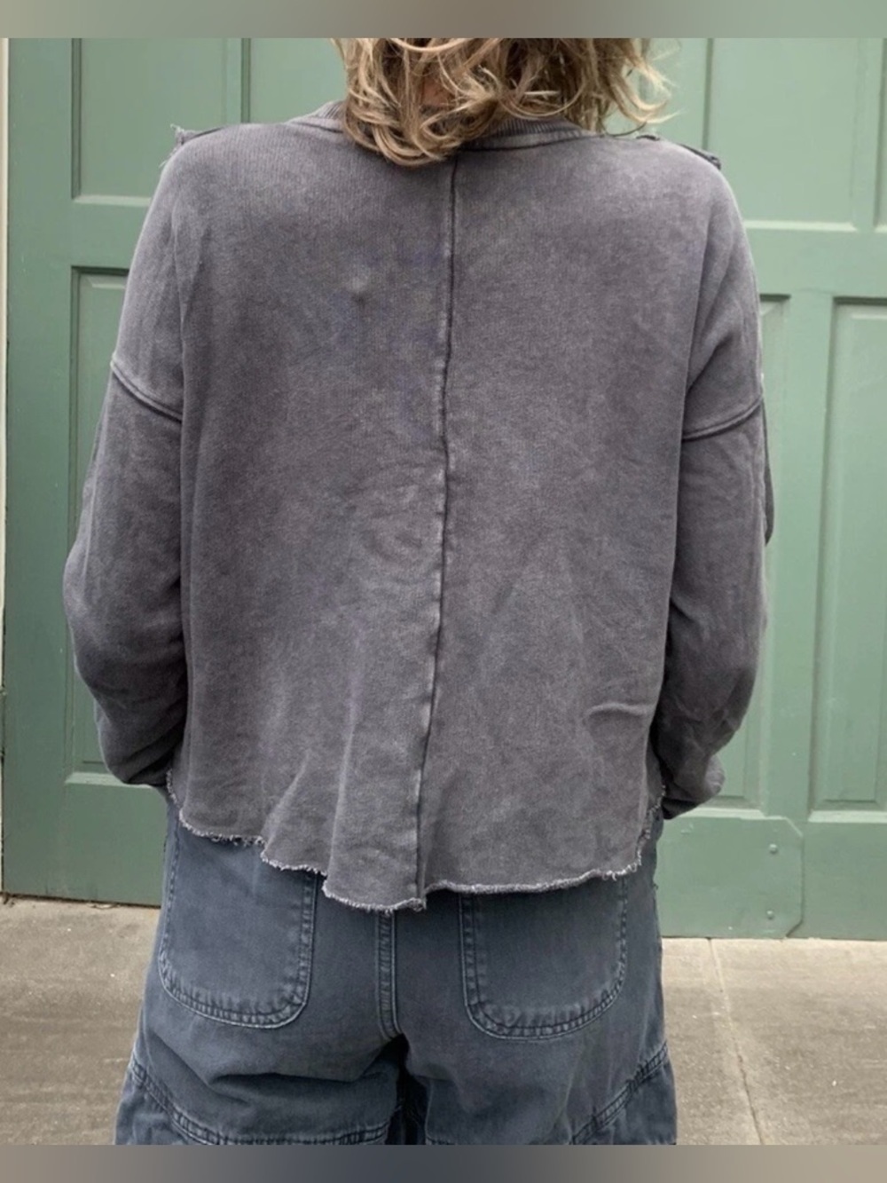 Free People Washed Gray Lightweight Cotton Ruffle Pullover - Size S - Picture 2 of 7
